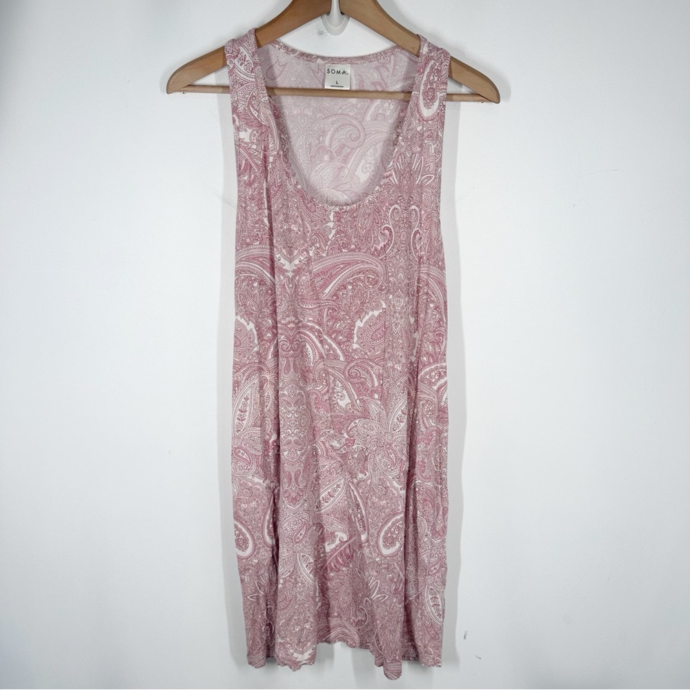 Soma Paisley Sleeveless Nightgown Size Large Sleeo Shirt Pink Pajamas